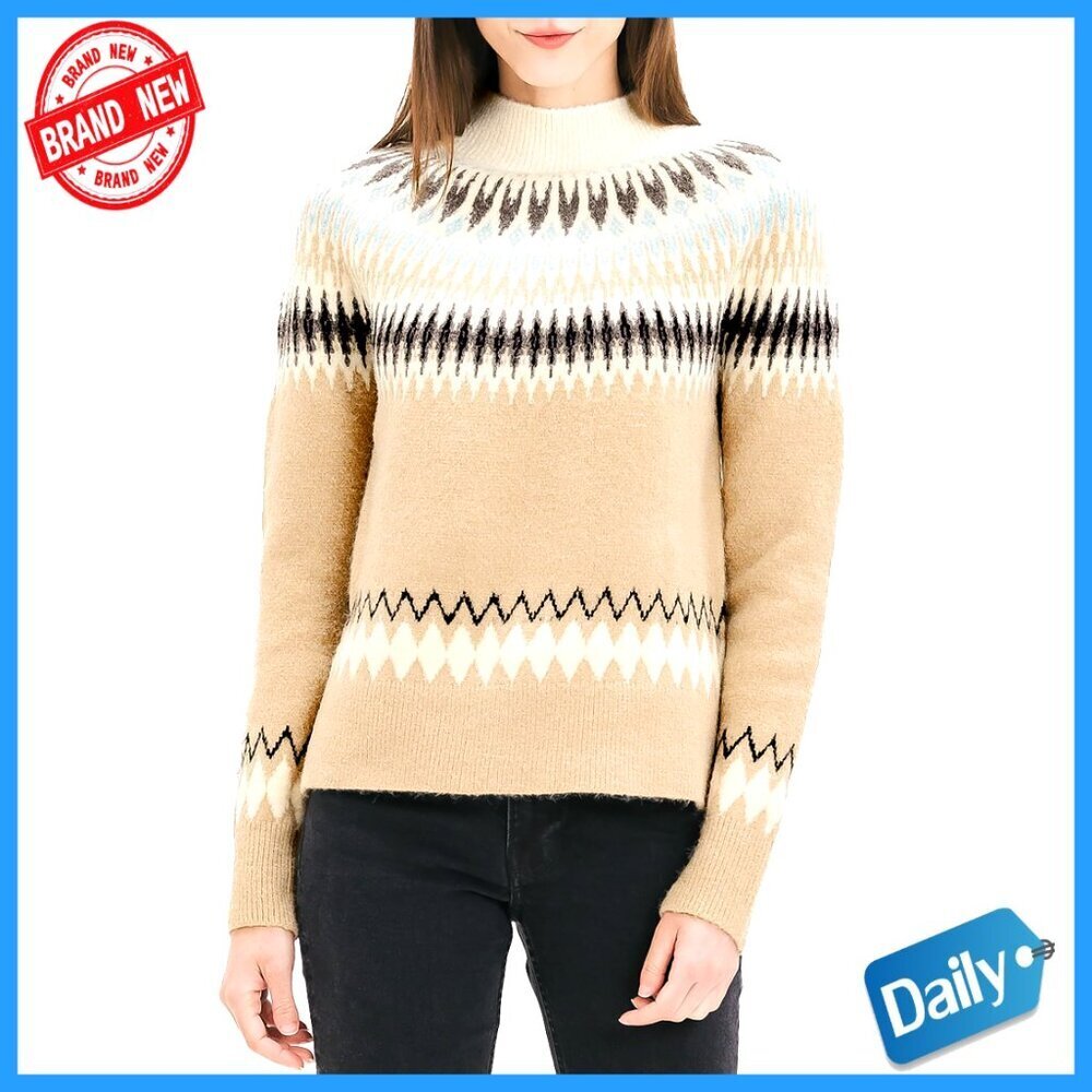 Long Sleeve Turtleneck Nordic Fair Isle Pullover Sweater Cozy Winter Top